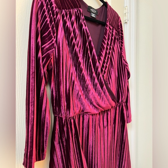 ADDITION ELLE- Michel Studio A-Line Long Sleeve Wrap Pleated Faux Velvet Dress - Picture 3 of 7
